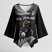 New Zealand Rugby Custom Kimono Sleeve Blouse Glory Be To Black Silver-fern - Polynesian Pride