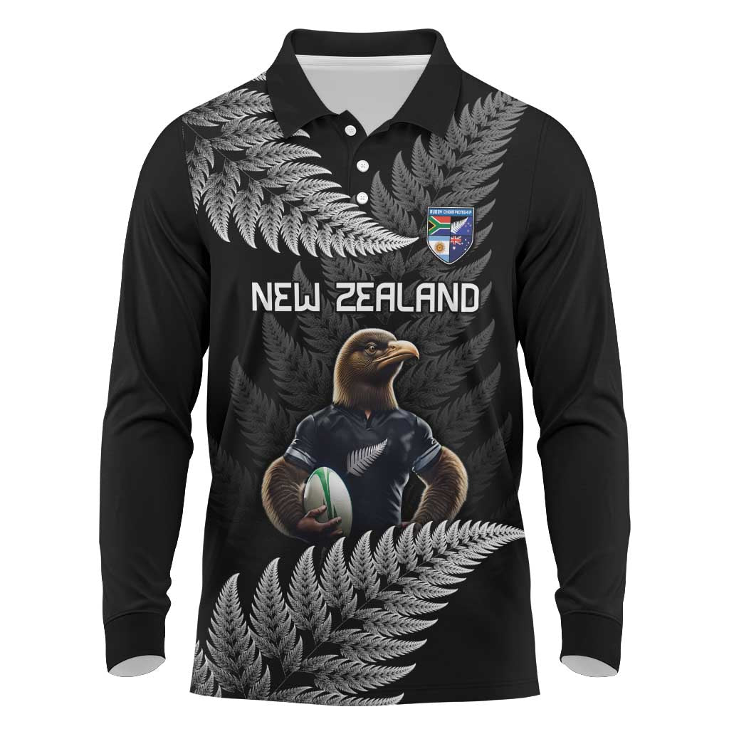 New Zealand Rugby Custom Long Sleeve Polo Shirt Glory Be To Black Silver-fern - Polynesian Pride