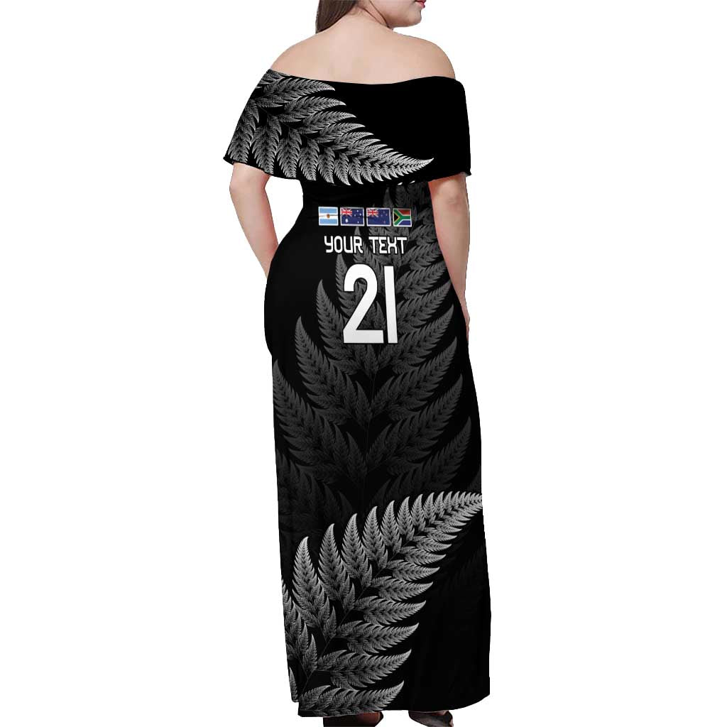 New Zealand Rugby Custom Off Shoulder Maxi Dress Glory Be To Black Silver-fern - Polynesian Pride