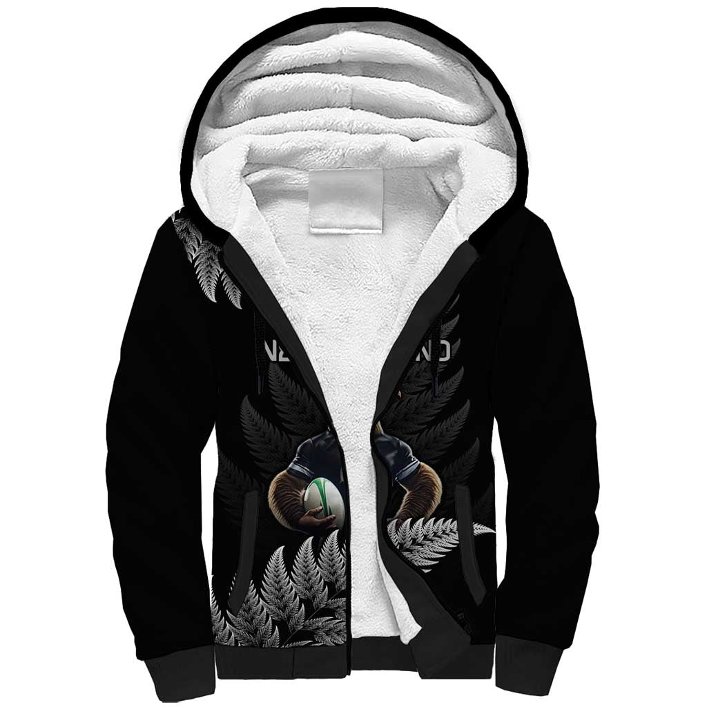 New Zealand Rugby Custom Sherpa Hoodie Glory Be To Black Silver-fern LT9 Unisex Black - Polynesian Pride