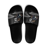 New Zealand Rugby Custom Slide Sandals Glory Be To Black Silver-fern LT9 Black - Polynesian Pride
