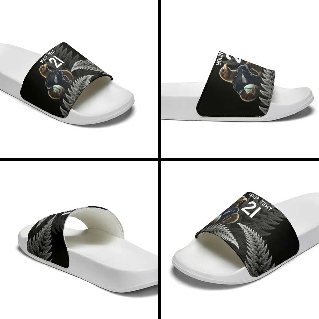 New Zealand Rugby Custom Slide Sandals Glory Be To Black Silver-fern LT9 - Polynesian Pride
