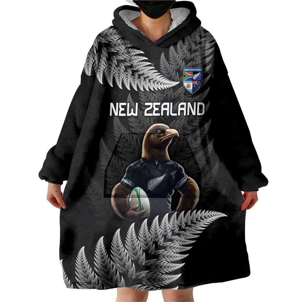 New Zealand Rugby Custom Wearable Blanket Hoodie Glory Be To Black Silver-fern - Polynesian Pride