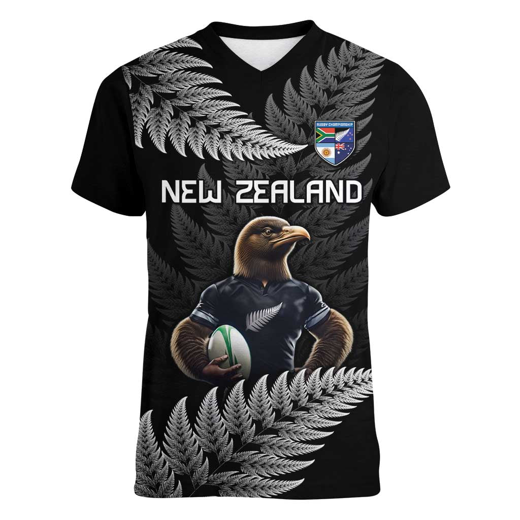 New Zealand Rugby Custom Women V-Neck T-Shirt Glory Be To Black Silver-fern LT9 Female Black - Polynesian Pride