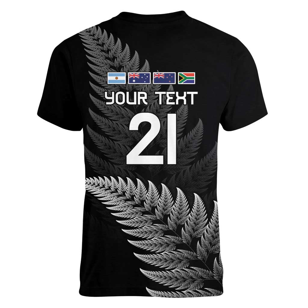 New Zealand Rugby Custom Women V-Neck T-Shirt Glory Be To Black Silver-fern LT9 - Polynesian Pride