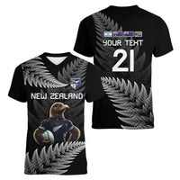 New Zealand Rugby Custom Women V-Neck T-Shirt Glory Be To Black Silver-fern LT9 - Polynesian Pride