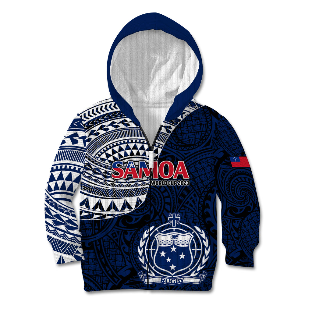 Samoa Rugby Kid Hoodie Proud Samoa World Cup 2023 LT9 Zip Hoodie Blue - Polynesian Pride