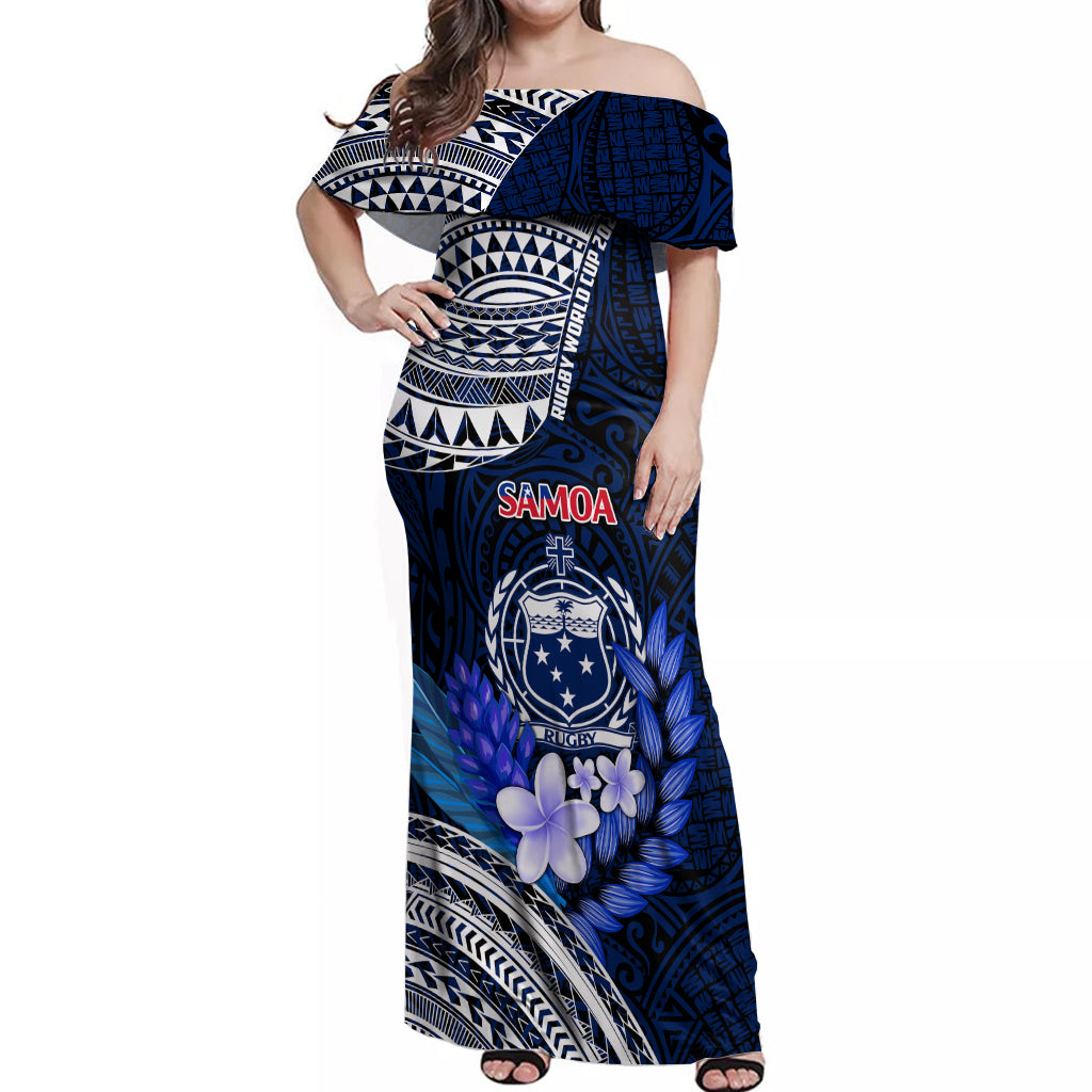 Samoa Rugby Off Shoulder Maxi Dress Proud Samoa World Cup 2023 LT9 Women Blue - Polynesian Pride