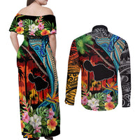 Hawaii Strong Maui Wildfire Couples Matching Off Shoulder Maxi Dress and Long Sleeve Button Shirts Pray For Lahaina Maui LT9 - Polynesian Pride