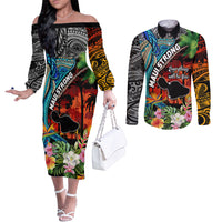 Hawaii Strong Maui Wildfire Couples Matching Off The Shoulder Long Sleeve Dress and Long Sleeve Button Shirts Pray For Lahaina Maui LT9 Black - Polynesian Pride