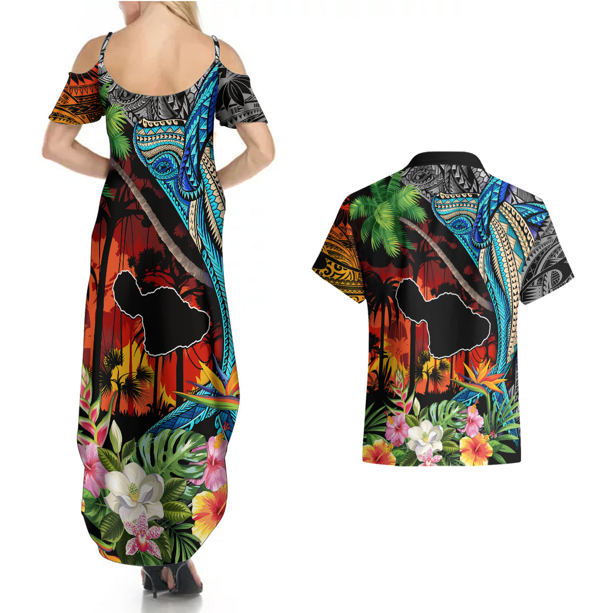 Hawaii Strong Maui Wildfire Couples Matching Summer Maxi Dress and Hawaiian Shirt Pray For Lahaina Maui LT9 - Polynesian Pride