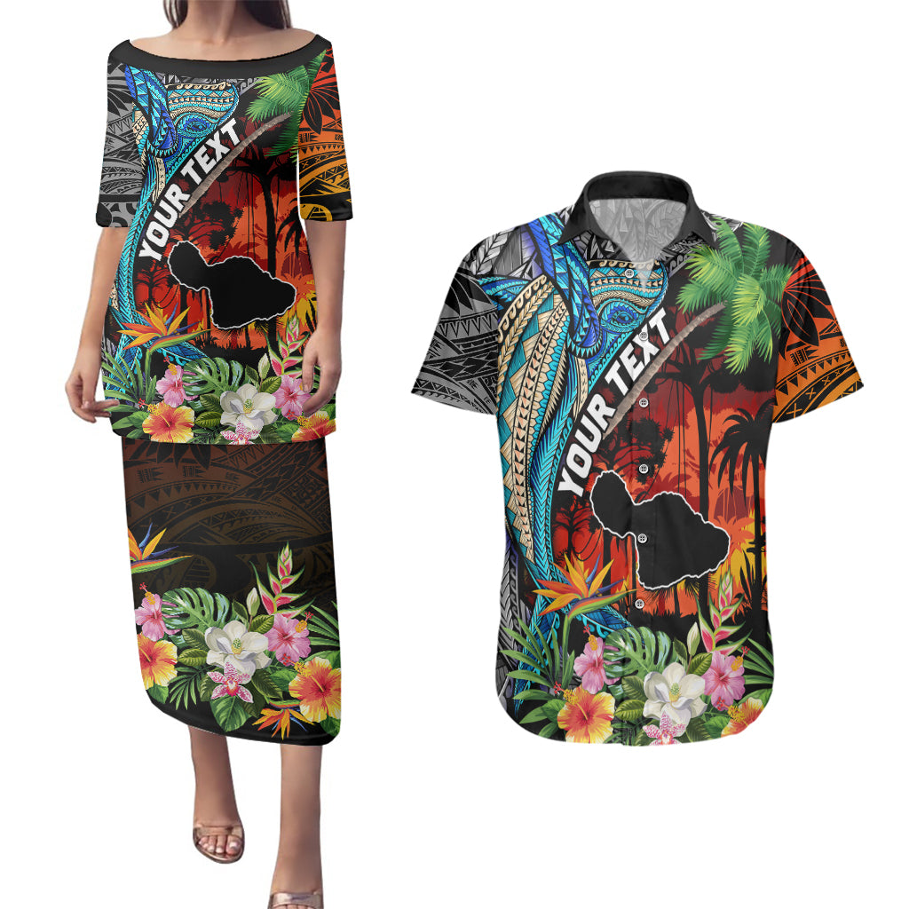Personalised Hawaii Strong Maui Wildfire Couples Matching Puletasi Dress and Hawaiian Shirt Pray For Lahaina Maui LT9 Black - Polynesian Pride