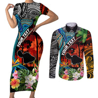 Personalised Hawaii Strong Maui Wildfire Couples Matching Short Sleeve Bodycon Dress and Long Sleeve Button Shirts Pray For Lahaina Maui LT9 Black - Polynesian Pride