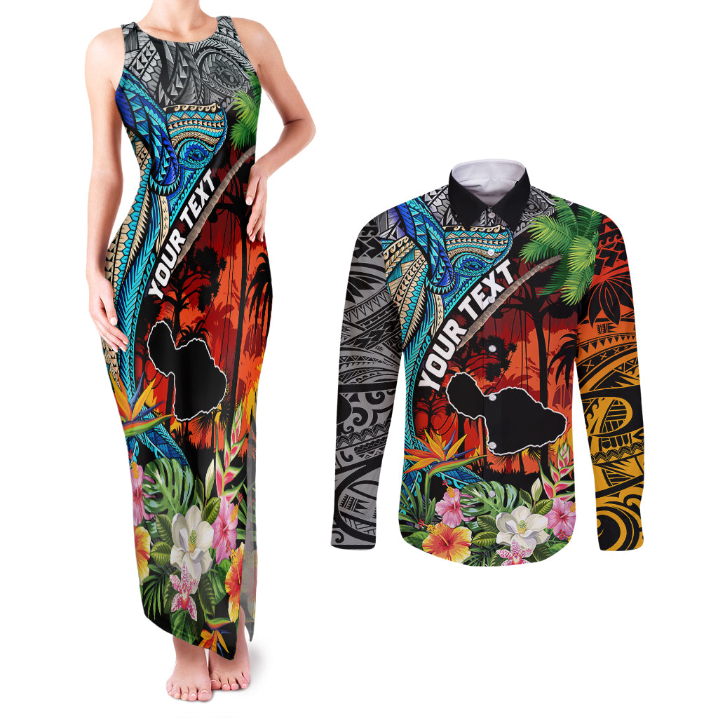 Personalised Hawaii Strong Maui Wildfire Couples Matching Tank Maxi Dress and Long Sleeve Button Shirts Pray For Lahaina Maui LT9 Black - Polynesian Pride
