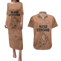 Hawaii Strong Maui Wildfire Couples Matching Puletasi Dress and Hawaiian Shirt No1 LT9 Gold - Polynesian Pride