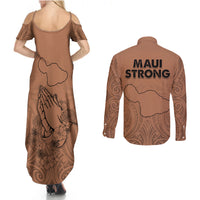 Hawaii Strong Maui Wildfire Couples Matching Summer Maxi Dress and Long Sleeve Button Shirts No1 LT9 - Polynesian Pride