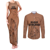Hawaii Strong Maui Wildfire Couples Matching Tank Maxi Dress and Long Sleeve Button Shirts No1 LT9 Gold - Polynesian Pride