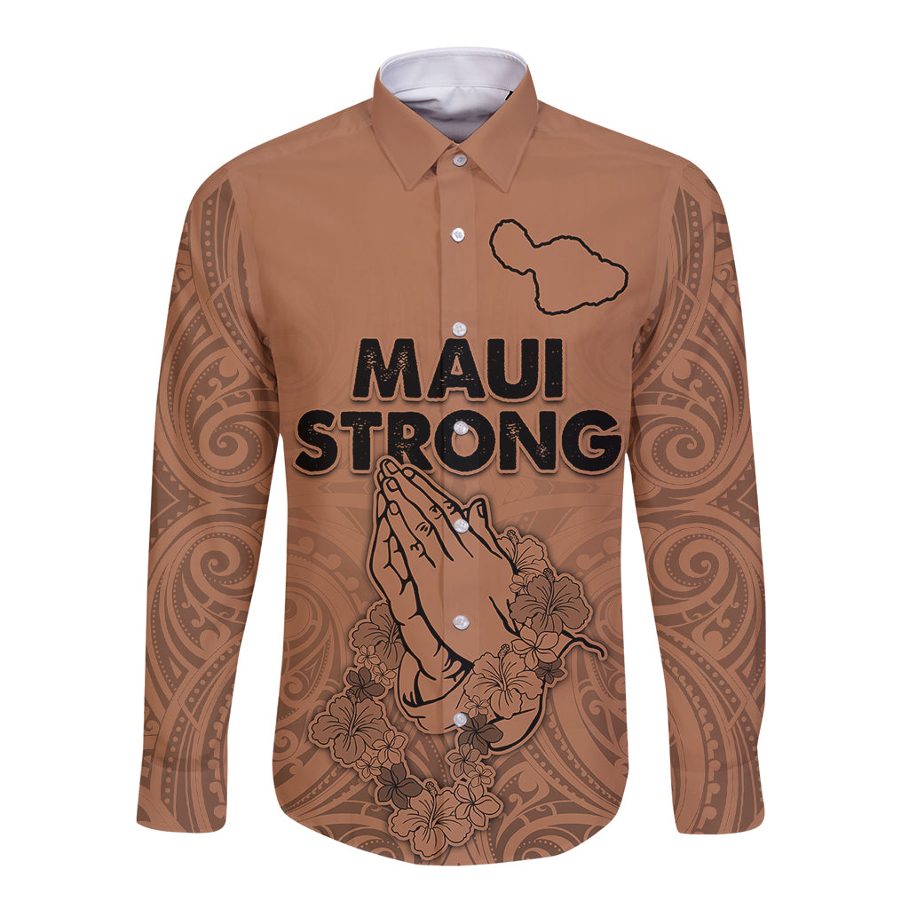 Hawaii Strong Maui Wildfire Long Sleeve Button Shirt No1 LT9 Unisex Gold - Polynesian Pride