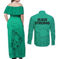 Hawaii Strong Maui Wildfire Couples Matching Off Shoulder Maxi Dress and Long Sleeve Button Shirts No2 LT9 - Polynesian Pride