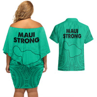 Hawaii Strong Maui Wildfire Couples Matching Off Shoulder Short Dress and Hawaiian Shirt No2 LT9 - Polynesian Pride
