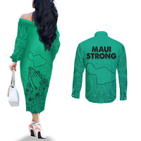 Hawaii Strong Maui Wildfire Couples Matching Off The Shoulder Long Sleeve Dress and Long Sleeve Button Shirts No2 LT9 - Polynesian Pride