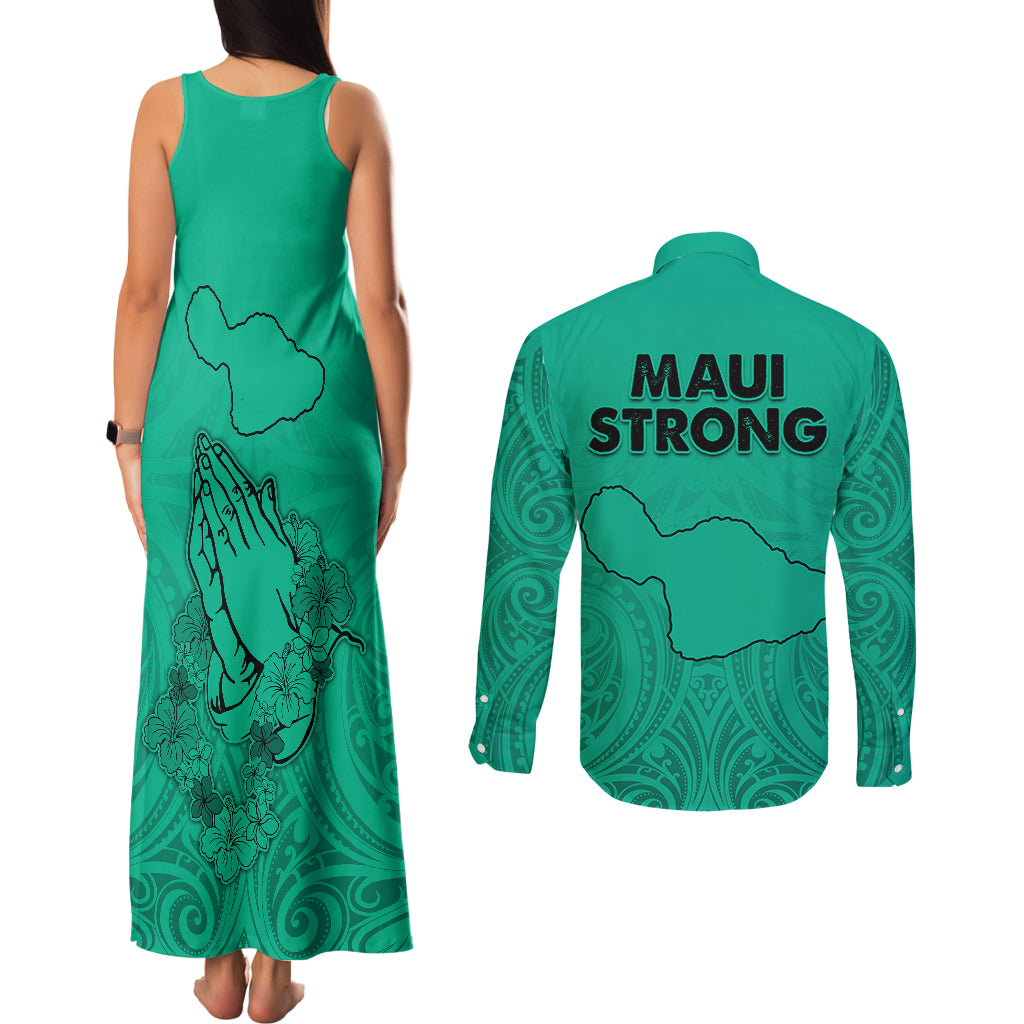 Hawaii Strong Maui Wildfire Couples Matching Tank Maxi Dress and Long Sleeve Button Shirts No2 LT9 - Polynesian Pride