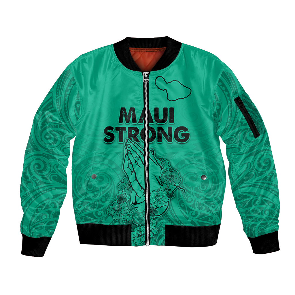 Hawaii Strong Maui Wildfire Sleeve Zip Bomber Jacket No2 LT9 Unisex Green - Polynesian Pride