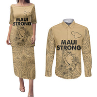 Hawaii Strong Maui Wildfire Couples Matching Puletasi Dress and Long Sleeve Button Shirts No3 LT9 Nude - Polynesian Pride