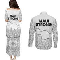 Hawaii Strong Maui Wildfire Couples Matching Puletasi Dress and Long Sleeve Button Shirts No4 LT9 - Polynesian Pride