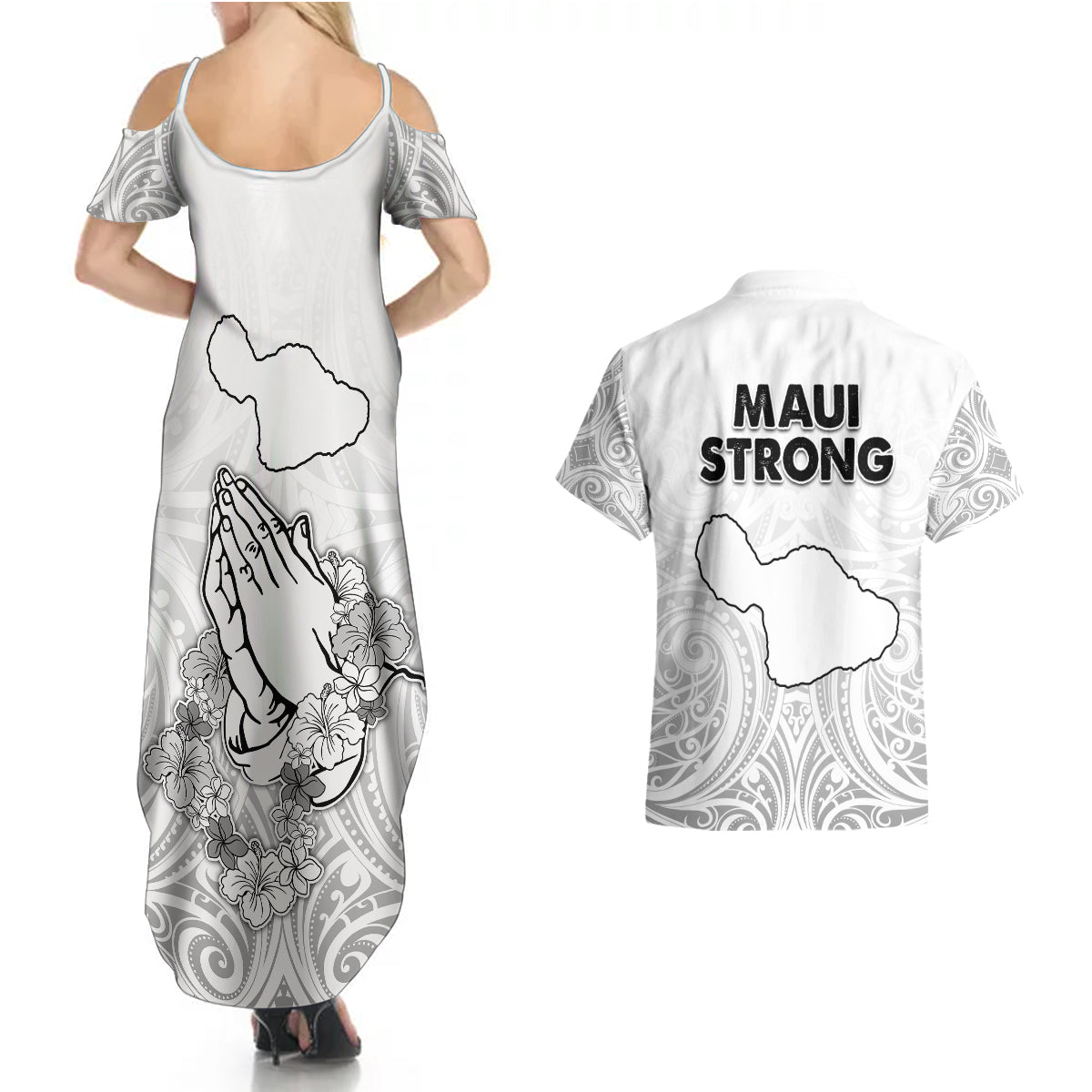 Hawaii Strong Maui Wildfire Couples Matching Summer Maxi Dress and Hawaiian Shirt No4 LT9 - Polynesian Pride