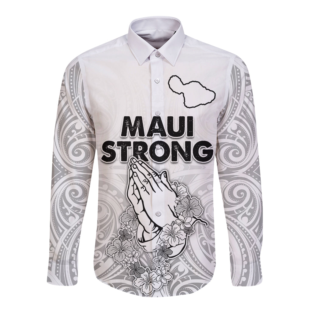Hawaii Strong Maui Wildfire Long Sleeve Button Shirt No4 LT9 Unisex White - Polynesian Pride