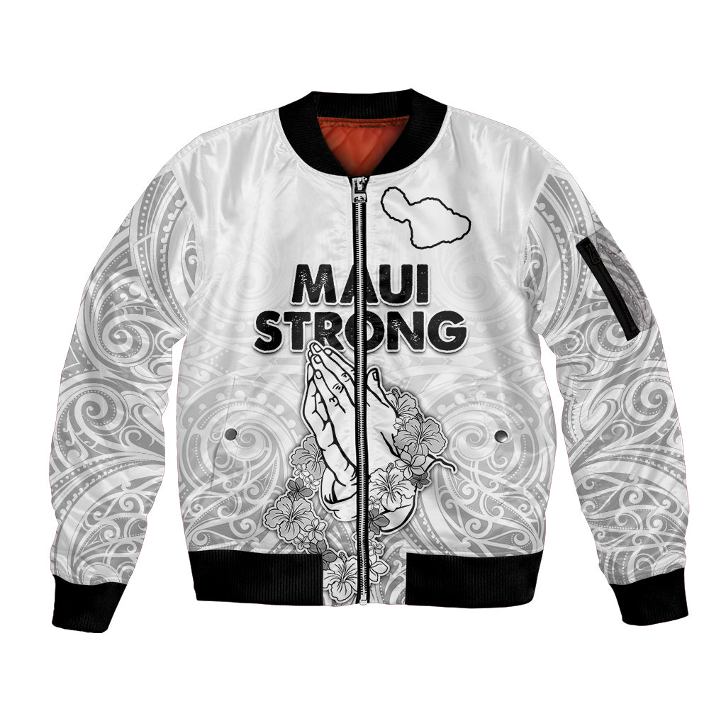 Hawaii Strong Maui Wildfire Sleeve Zip Bomber Jacket No4 LT9 Unisex White - Polynesian Pride