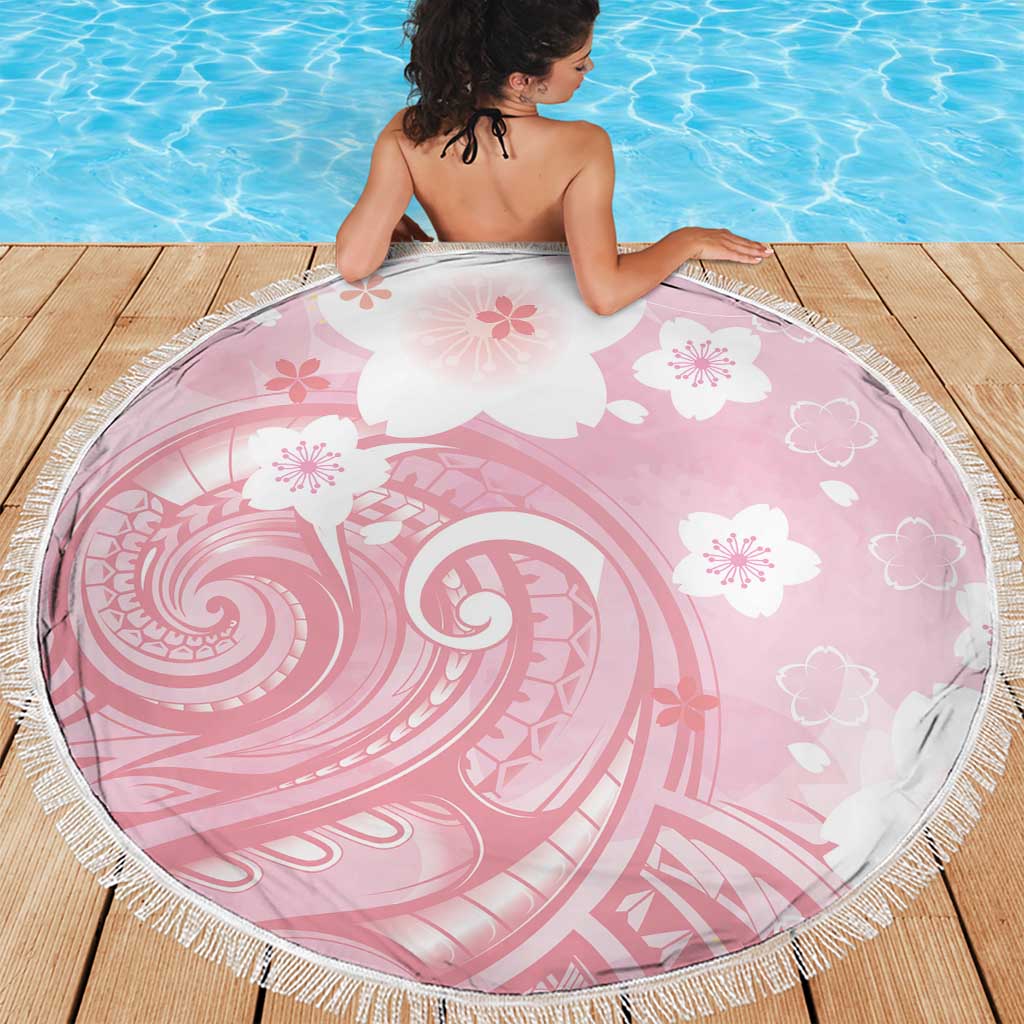 Japan Sakura Floral with Polynesian Vibe Beach Blanket