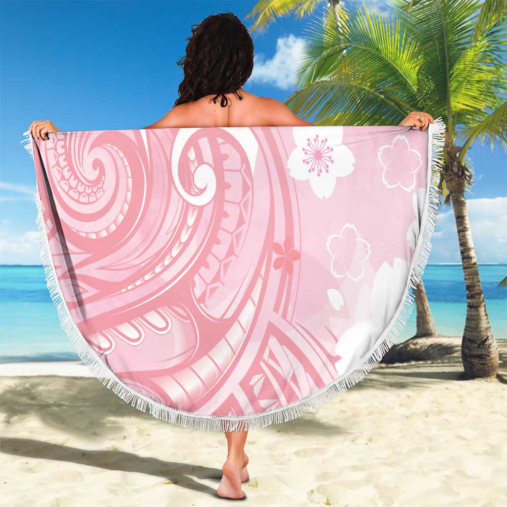 Japan Sakura Floral with Polynesian Vibe Beach Blanket
