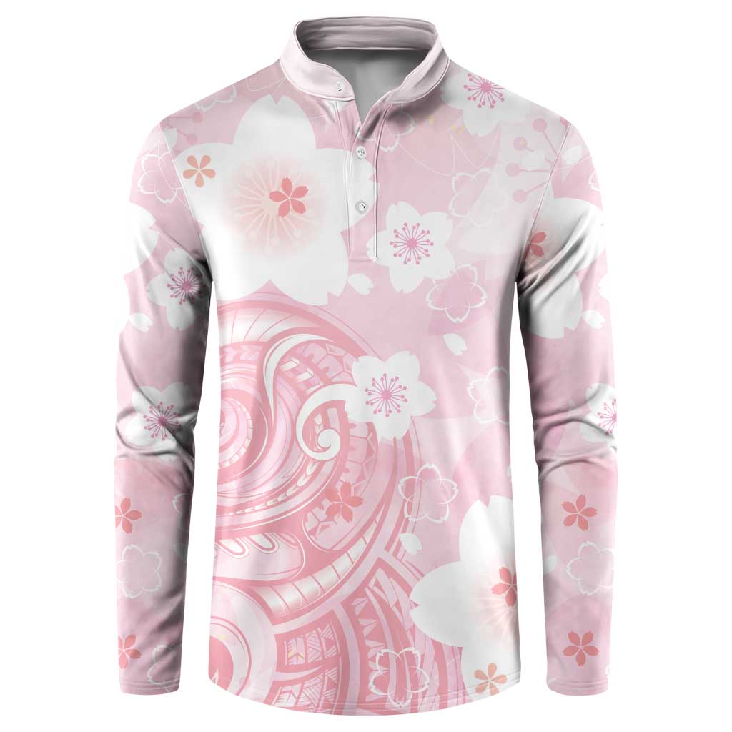 Japan Sakura Floral with Polynesian Vibe Button Sweatshirt LT9 Pink - Polynesian Pride