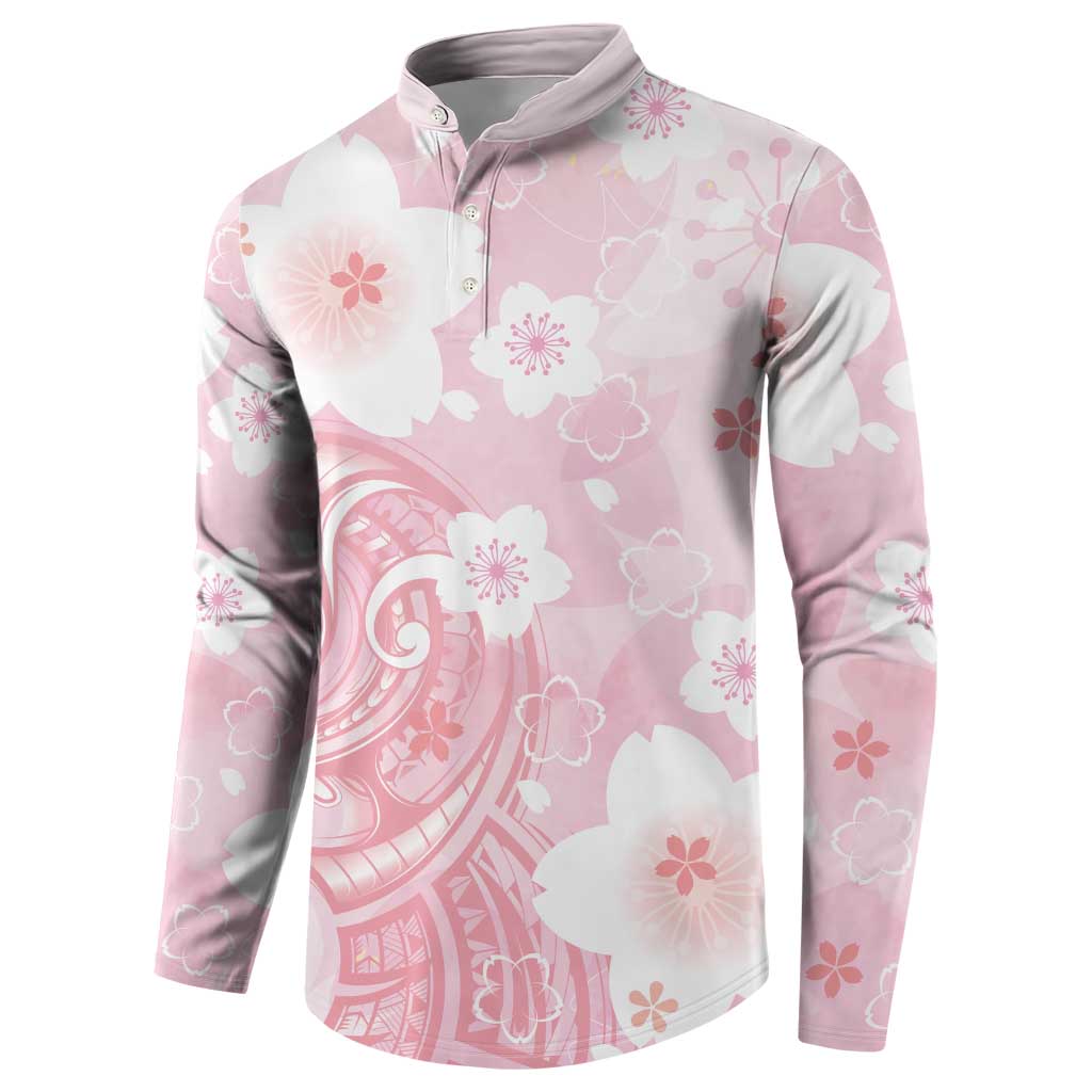 Japan Sakura Floral with Polynesian Vibe Button Sweatshirt LT9 - Polynesian Pride