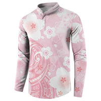 Japan Sakura Floral with Polynesian Vibe Button Sweatshirt LT9 - Polynesian Pride