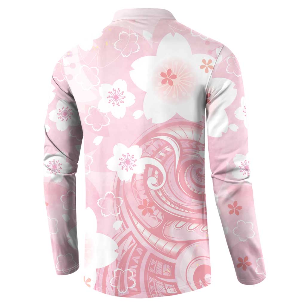 Japan Sakura Floral with Polynesian Vibe Button Sweatshirt LT9 - Polynesian Pride