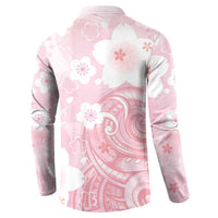 Japan Sakura Floral with Polynesian Vibe Button Sweatshirt LT9 - Polynesian Pride