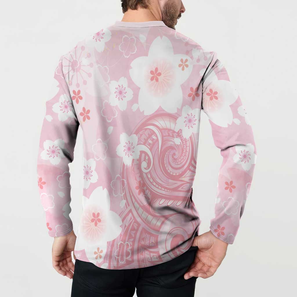 Japan Sakura Floral with Polynesian Vibe Button Sweatshirt LT9 - Polynesian Pride