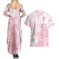 Japan Sakura Floral with Polynesian Vibe Couples Matching Summer Maxi Dress and Hawaiian Shirt
