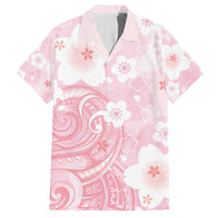 Japan Sakura Floral with Polynesian Vibe Family Matching Off The Shoulder Long Sleeve Dress and Hawaiian Shirt