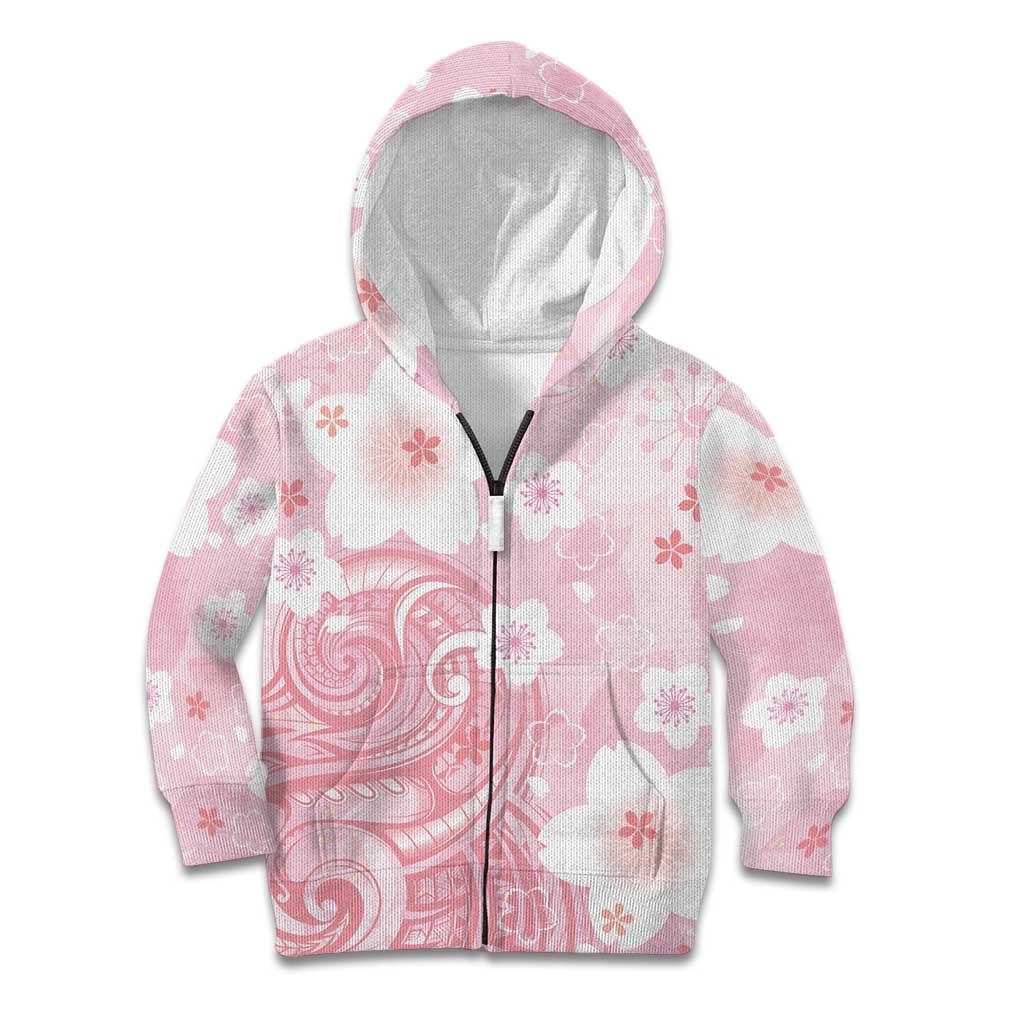Japan Sakura Floral with Polynesian Vibe Kid Hoodie