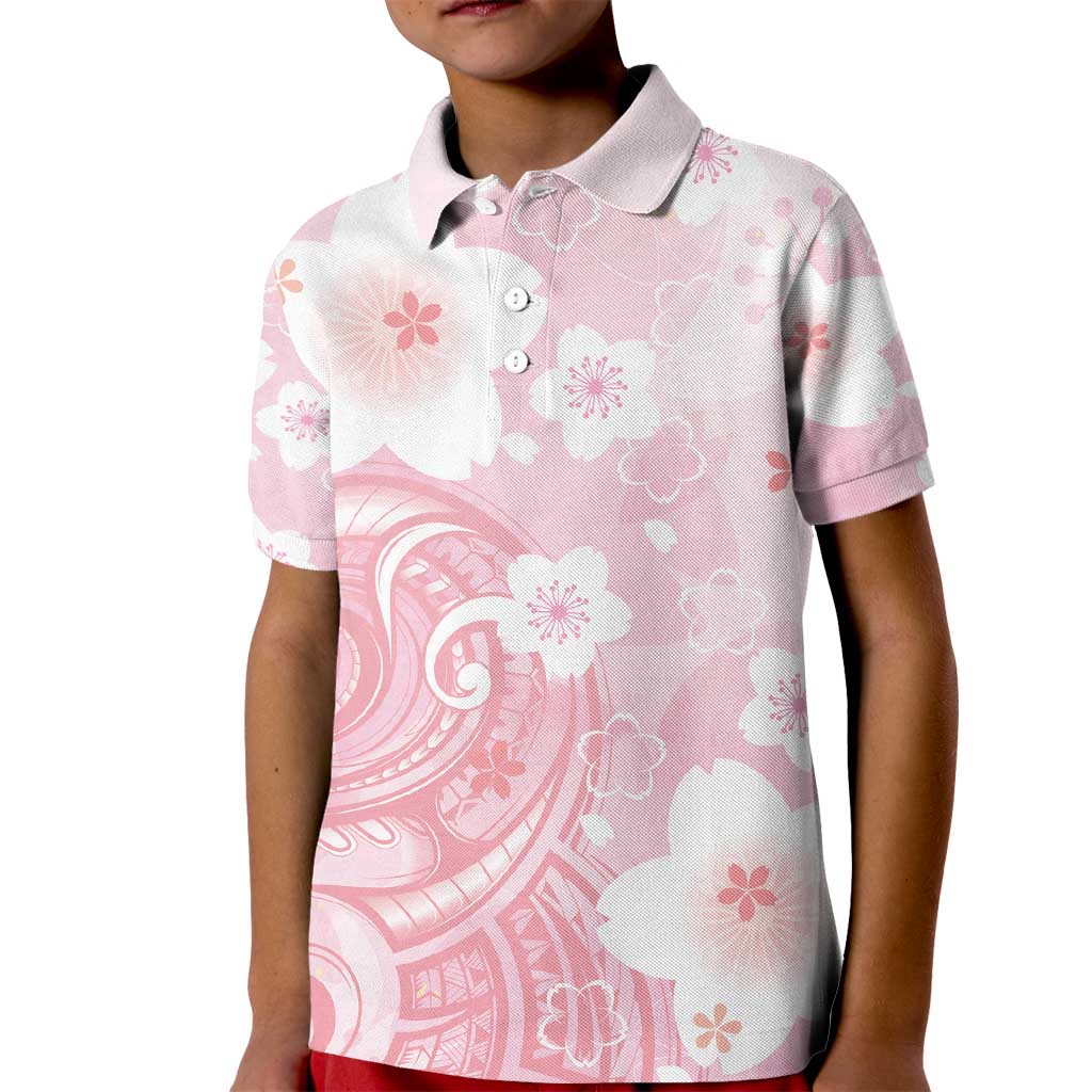 Japan Sakura Floral with Polynesian Vibe Kid Polo Shirt LT9 Kid Pink - Polynesian Pride