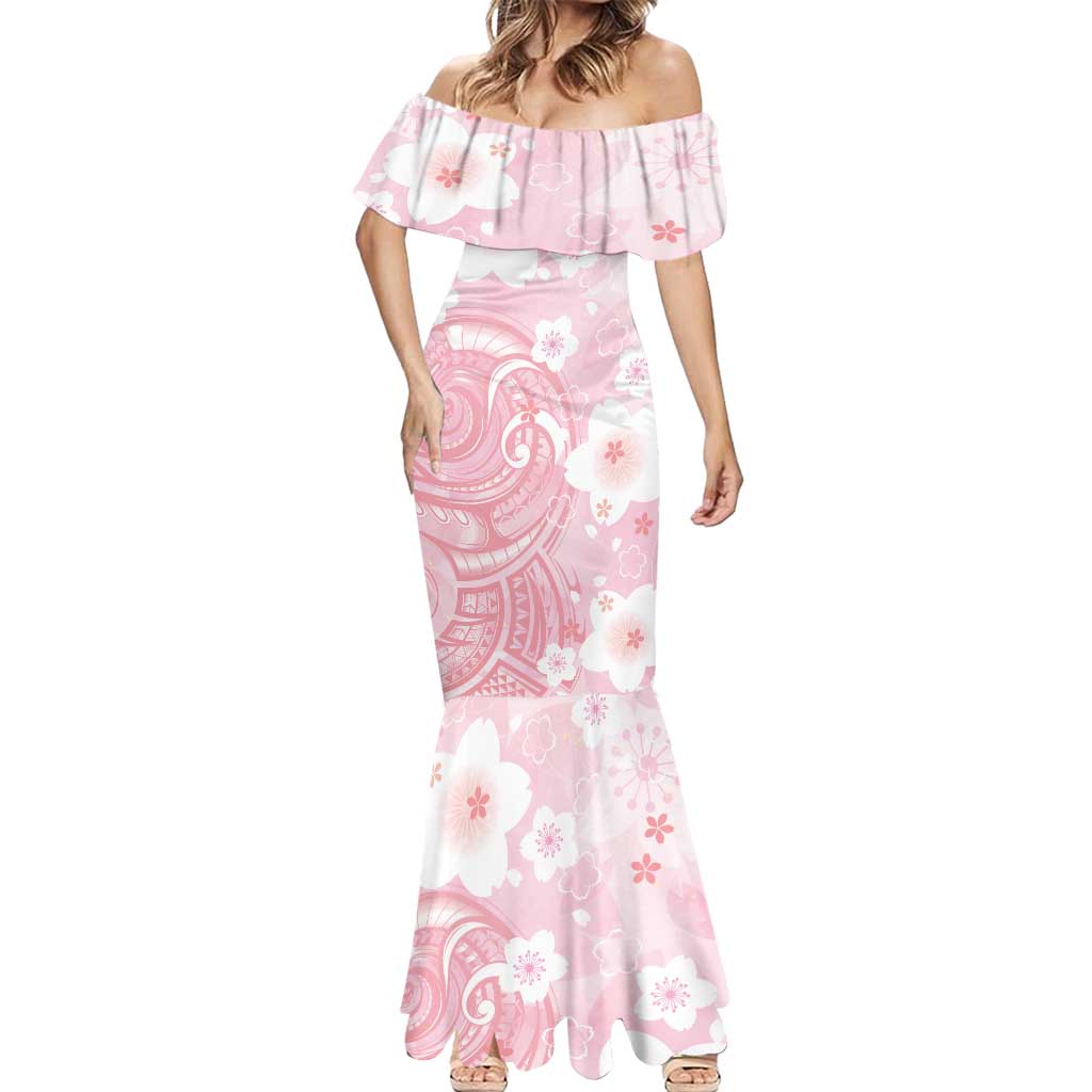 Japan Sakura Floral with Polynesian Vibe Mermaid Dress LT9 - Polynesian Pride