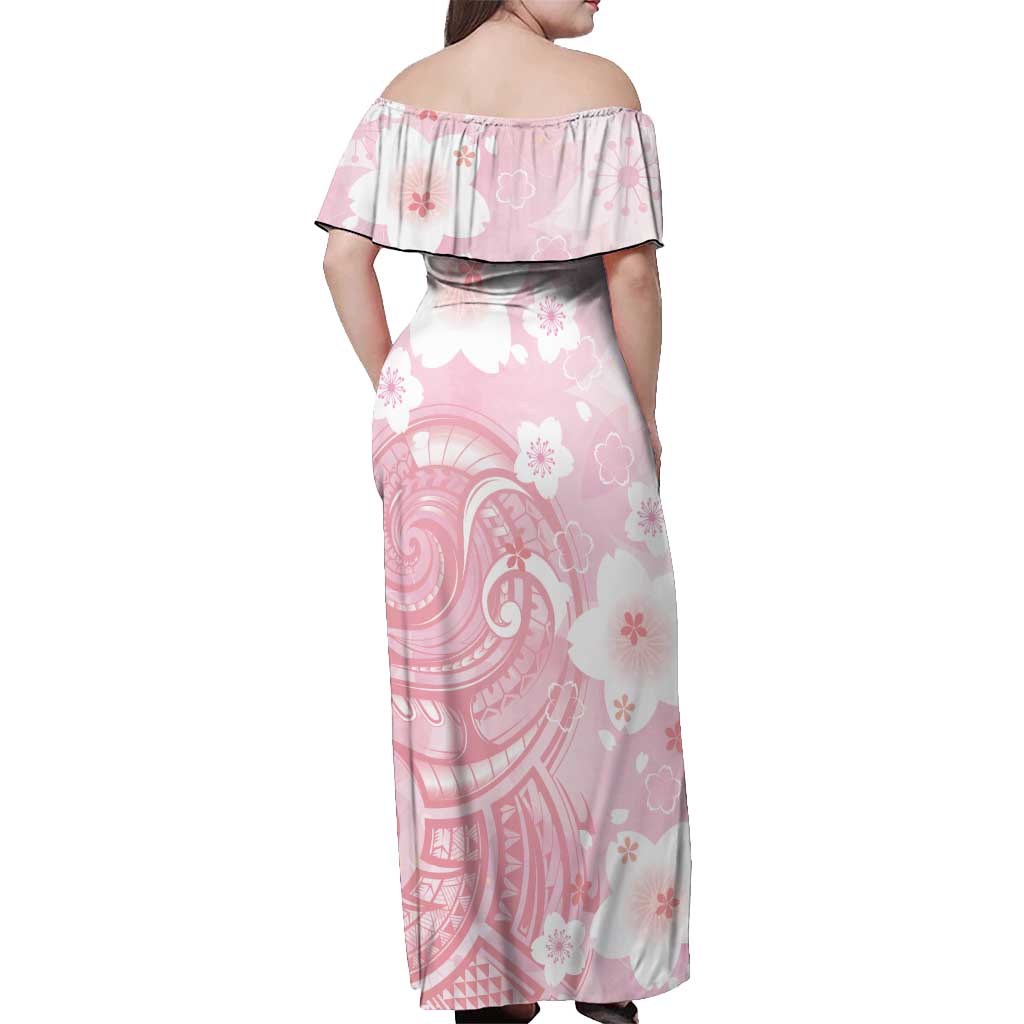 Japan Sakura Floral with Polynesian Vibe Off Shoulder Maxi Dress LT9 - Polynesian Pride
