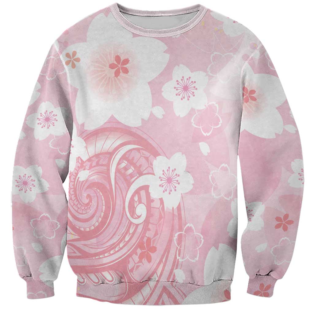Japan Sakura Floral with Polynesian Vibe Sweatshirt LT9 Unisex Pink - Polynesian Pride