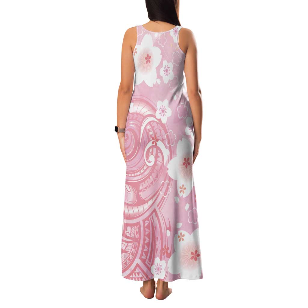 Japan Sakura Floral with Polynesian Vibe Tank Maxi Dress
