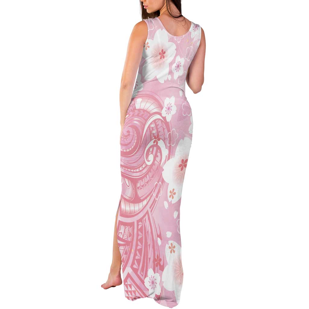 Japan Sakura Floral with Polynesian Vibe Tank Maxi Dress