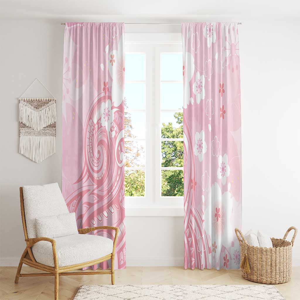Japan Sakura Floral with Polynesian Vibe Window Curtain